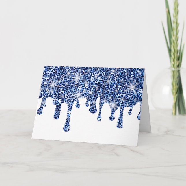 Dripping Blue Cheetah Sparkles Card (Front)