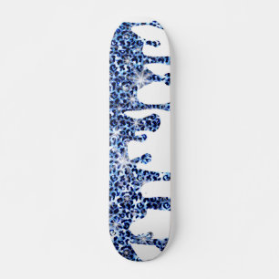 Dripping Blue Cheetah Sparkles Skateboard