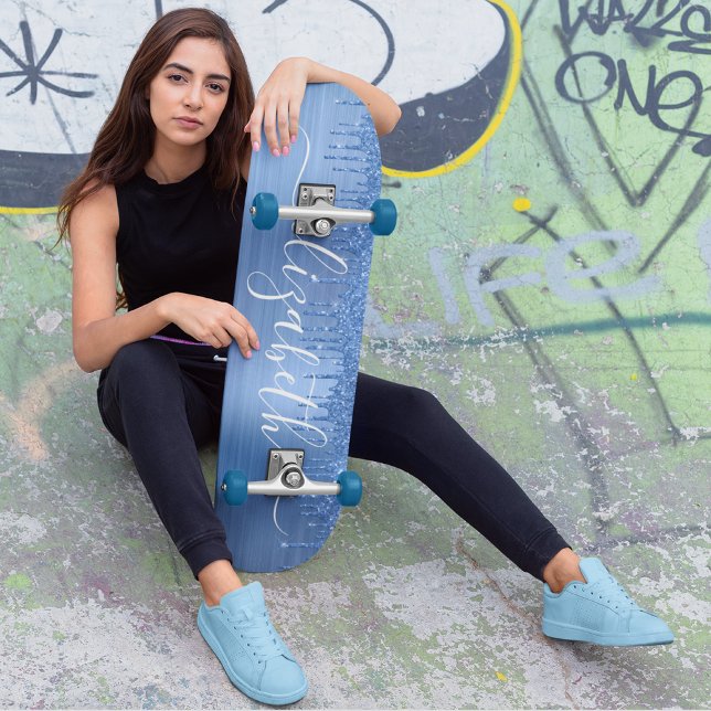Dripping Blue Glitter Personalised Skateboard (Creator Uploaded)