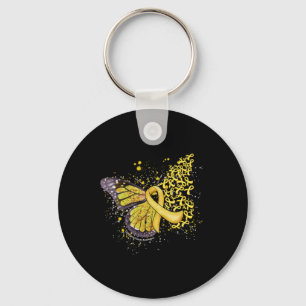 Dripping Butterfly Yellow Ribbon Childhood Cancer  Key Ring