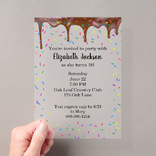 Dripping Chocolate and Colourful Birthday Sprinkle Acrylic Invitations