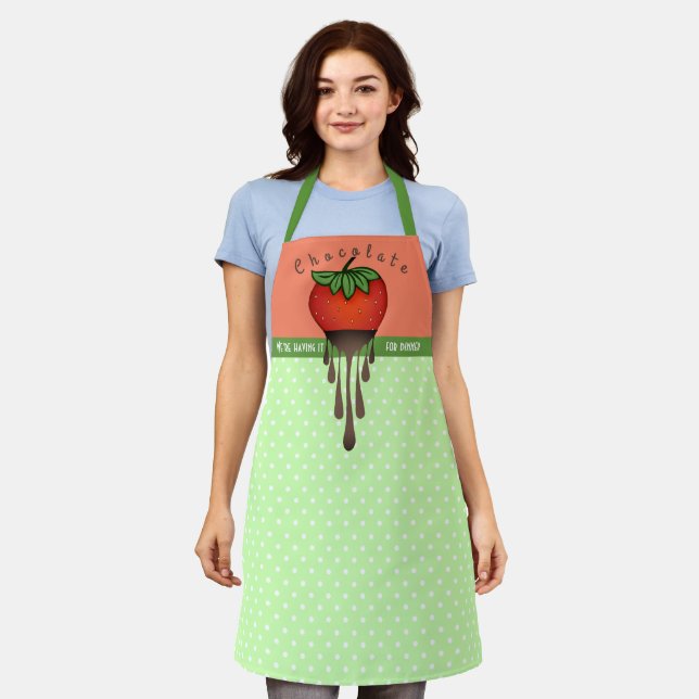 Dripping chocolate strawberry personalised kitchen apron (Worn)