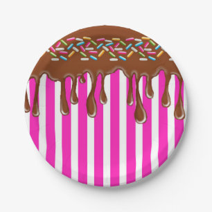 Dripping chocolate with sprinkles paper Plate pink