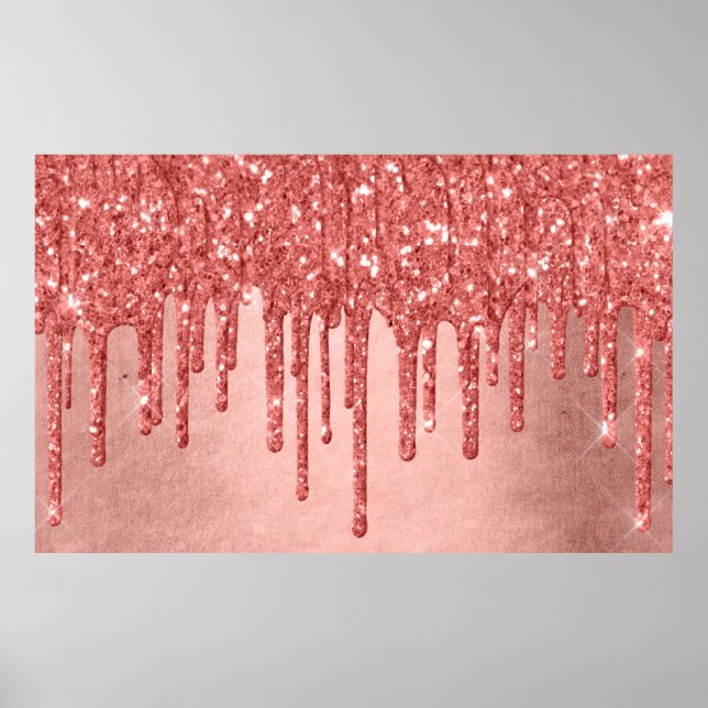 Dripping Coral Glitter | Melting Drizzle Pour Poster (Front)