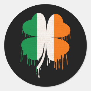 Dripping Four Leaf Clover Irish Flag Classic Round Sticker