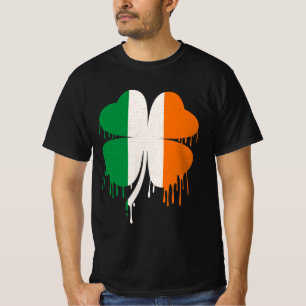 Dripping Four Leaf Clover Irish Flag T-Shirt