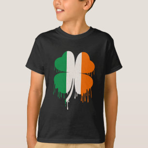 Dripping Four Leaf Clover Irish Flag T-Shirt