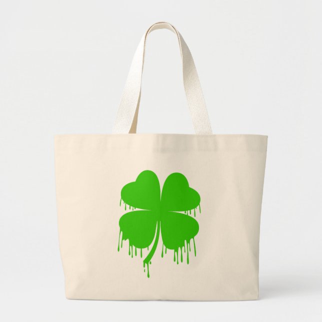Dripping Four Leaf Clover Large Tote Bag (Front)