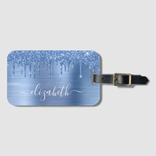 Dripping Glitter Blue Personalised Luggage Tag