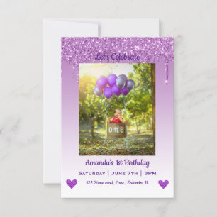 Dripping Glitter Hearts Birthday Invitation