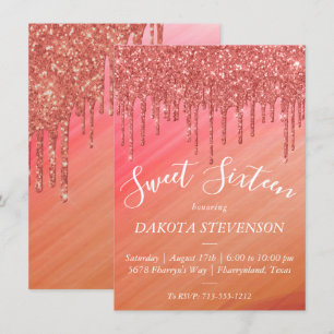Dripping Glitter   Ombre Melting Drizzle Sweet 16 Invitation