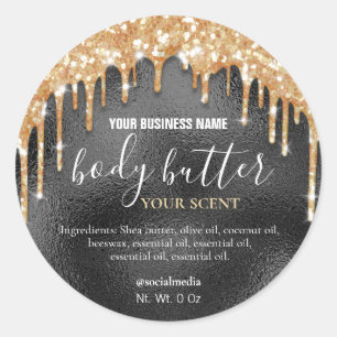 Dripping Glitter On Black For Body Butter Labels
