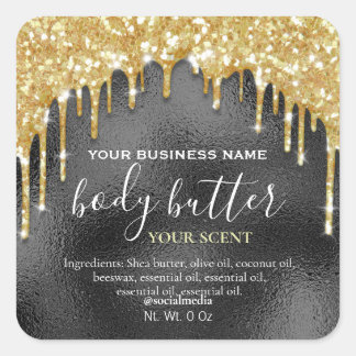 Dripping Glitter On Black For Body Butter Labels