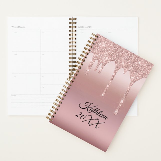 Dripping Glitter Rose Gold Personalised Planner (Display)