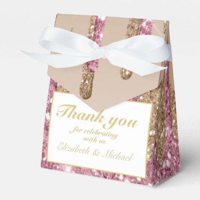 Dripping Glitter Rose Pink Gold Girls THANK YOU Favour Box (Front Side)