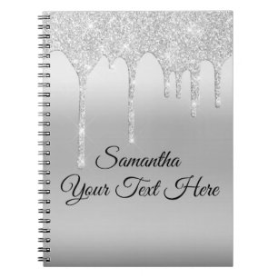Dripping Glitter Silver Personalised Notebook