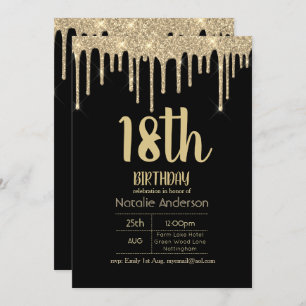 Dripping Glitter Typography 18th Girls Modern Invitation