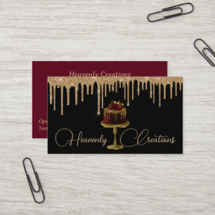 Dripping Gold and Fancy Cake Bakery Business Card