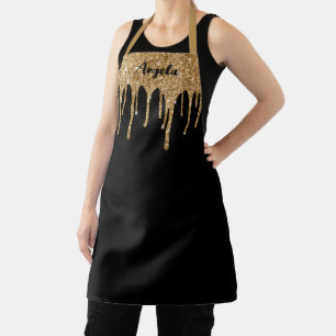 Dripping Gold Glitter Black Personalised M Apron