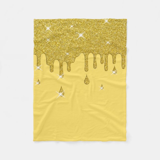 Dripping Gold Glitter Effect & Sparkles Fleece Blanket (Front)