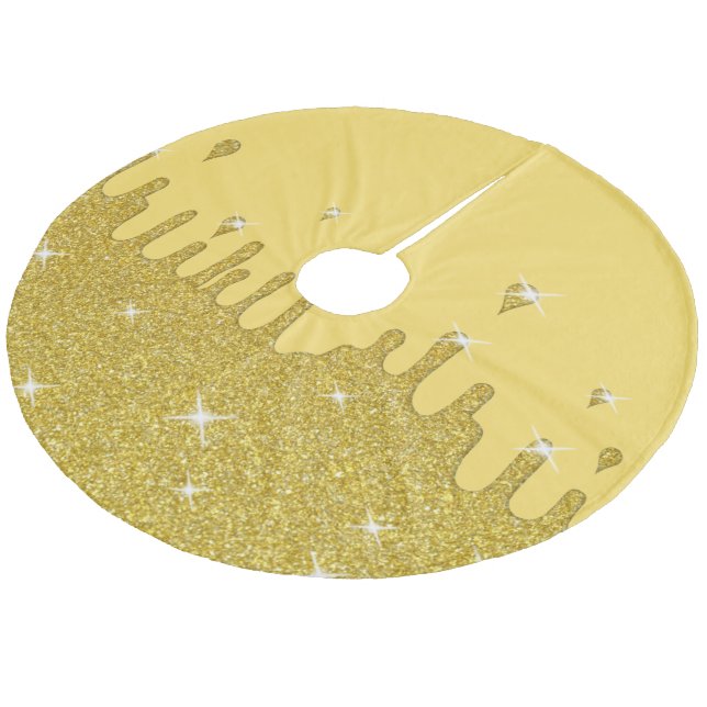 Dripping Gold Glitter Effect & Sparkles Fleece Tree Skirt (Angled)