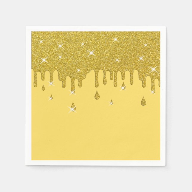Dripping Gold Glitter Effect & Sparkles Napkin (Front)