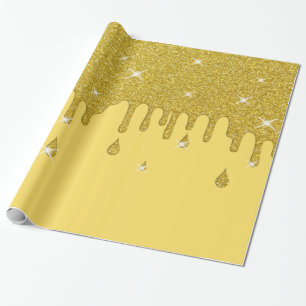 Dripping Gold Glitter Effect & Sparkles Wrapping Paper
