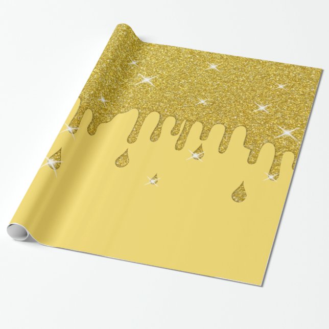 Dripping Gold Glitter Effect & Sparkles Wrapping Paper (Unrolled)