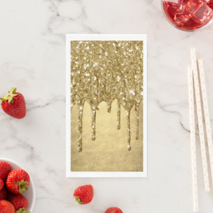 Dripping Gold Glitter   Luxe Faux Metallic Sparkle Napkin