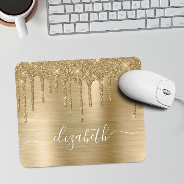 Dripping Gold Glitter Monogram Mouse Pad (Creator Uploaded)