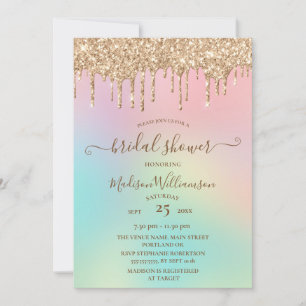 Dripping Gold Glitter & Rainbow Bridal Shower Invi Invitation