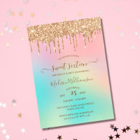 Dripping Gold Glitter & Rainbow Sweet 16 Birthday 