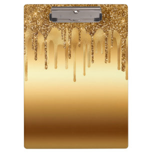 Dripping Gold Paint Glitter Accents Sparkly Clipboard