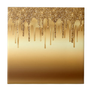 Dripping Gold Paint Glitter Accents Sparkly Tile