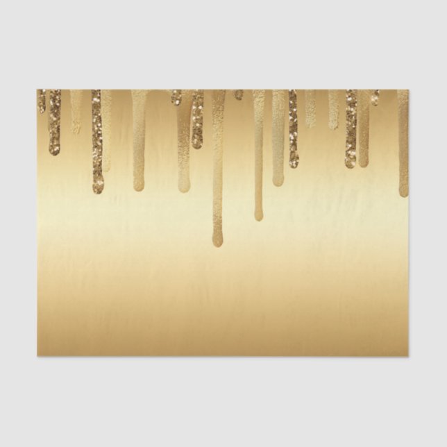 Dripping Gold Paint Glitter Accents Sparkly Tissue Paper (Front)