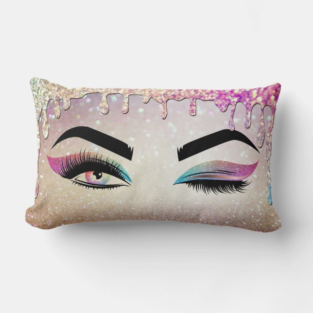 Dripping gold Wink Eye Long Lashes Makeup Artist Lumbar Cushion (Front)