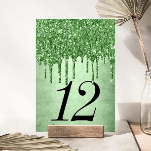 Dripping Green Glitter   Neo-Mint Sage Faux Melt Table Number