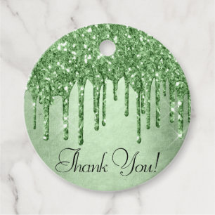 Dripping Green Glitter   Neo-Mint Sage Thank You Favour Tags