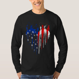 Dripping Heart American Flag Men Fishing 4th Of Ju T-Shirt