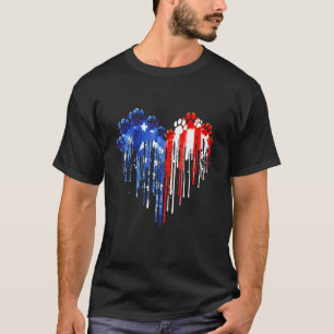 Dripping Heart Dog Paw American Flag 4th Of July P T-Shirt
