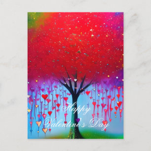 Dripping hearts tree valentine postcard