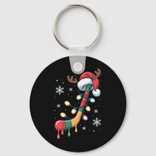 Dripping Hockey Stick Christmas Santa Hat Holiday  Key Ring