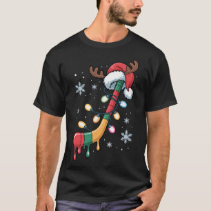 Dripping Hockey Stick Christmas Santa Hat Holiday T-Shirt