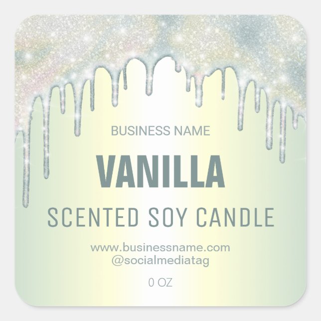 Dripping Holographic Glitter Soy Candle Labels (Front)