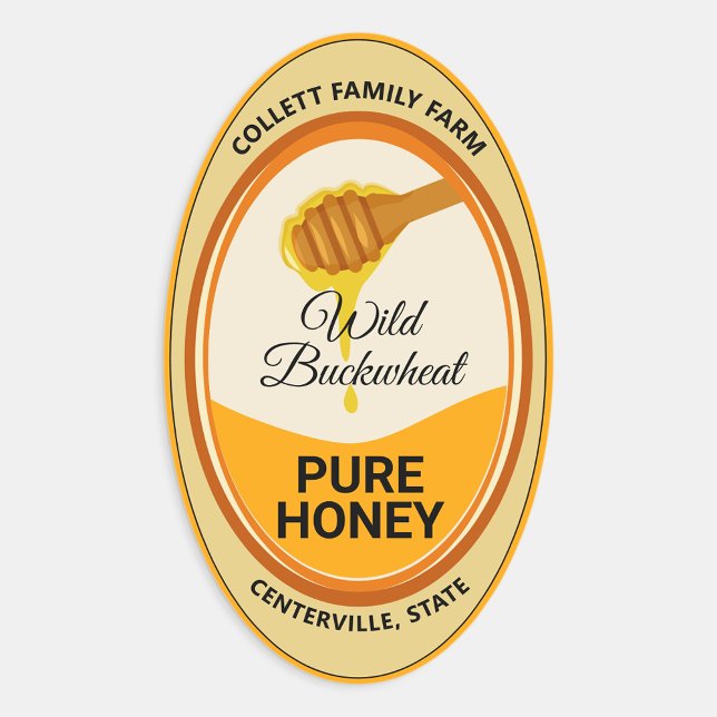 Dripping Honey Spoon Golden Oval Honey Jar Labels (Creator Uploaded)