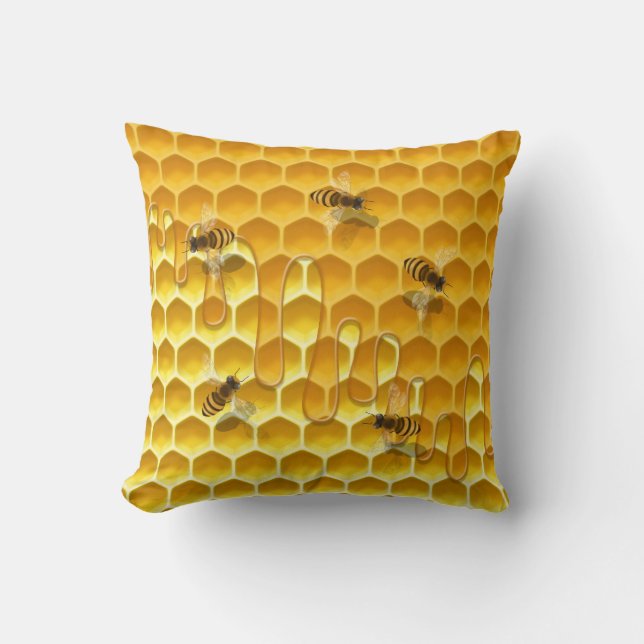 Dripping Honeycomb & Flying Honeybees Customisable Cushion (Front)