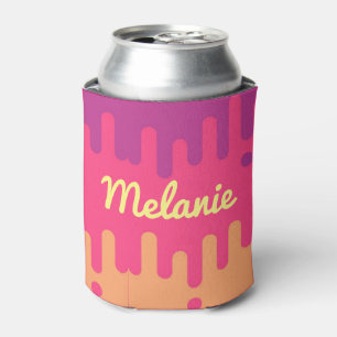 Dripping Ice Cream Colour Stripes Personalised Can Cooler