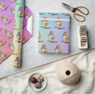 Dripping Ice Cream Cone on Rainbow Gradient Wrapping Paper