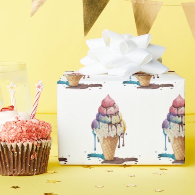 Dripping Ice Cream Cone Wrapping Paper (Birthday Party)