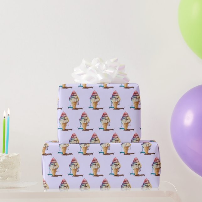 Dripping Ice Cream Cone Wrapping Paper (Party Gifts)